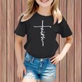 thumbnail image 2 of Curuila Kids Girls Tops Short Sleeve Crew Neck Tee With Letter Print For Outdoor Activities Comfortable Casual Summer Shirts Black Size 3-4 Years, 2 of 4