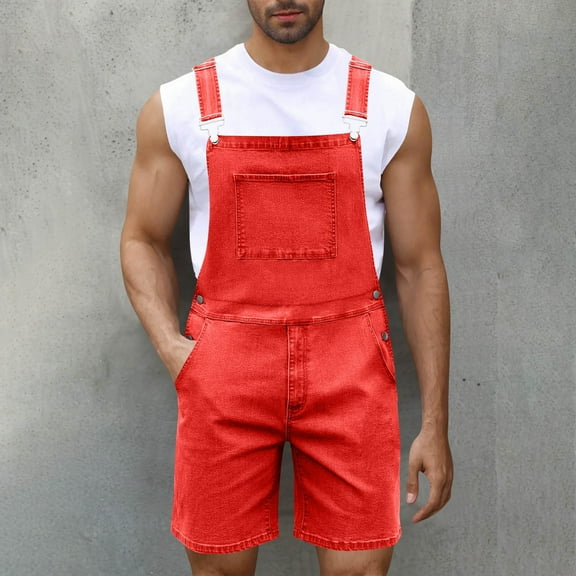 Simua Men's Washed Denim Bib Overall Shorts | Chest Pocket Adjustable Straps Casual Summer Workwear