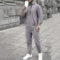 thumbnail image 2 of RYDCOT Men’s Linen Loose and Simple Set 2 Pieces Long Sleeve Hooded Top Casual Drawstring Pants Summer Beach Outfits with Pocket Dark Gray, 2 of 9