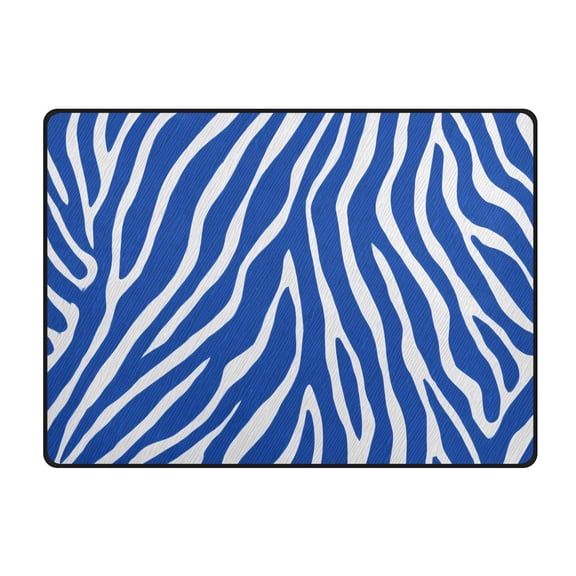 Blue Zebra Pattern Area Rug 63x48 Inch Non Slip Absorbent Soft for Bedroom Entryway