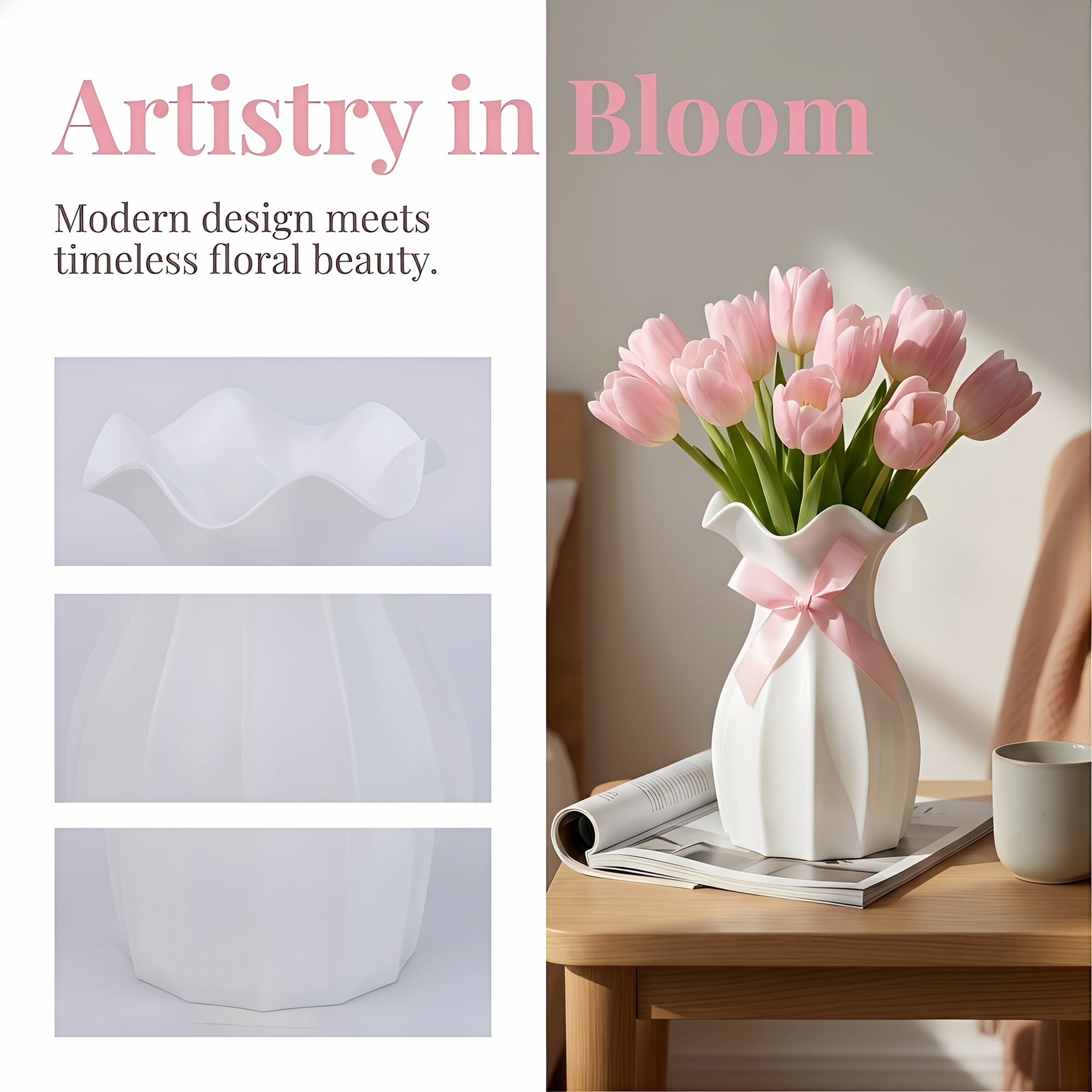 Unique Bargains Geometric Plastic Modern Unbreakable Bud Vase White 4.1" x 4.1" x 6.3"