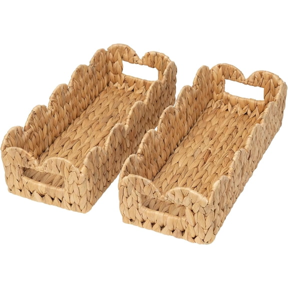 2 Pack Toilet Baskets,Scalloped Edge Wicker Basket for Toilet Paper Storage,Small Baskets for Bathroom,Living Room,Countertop, Shelves,Both Organizer&Decor,Natural Water Hyacinth