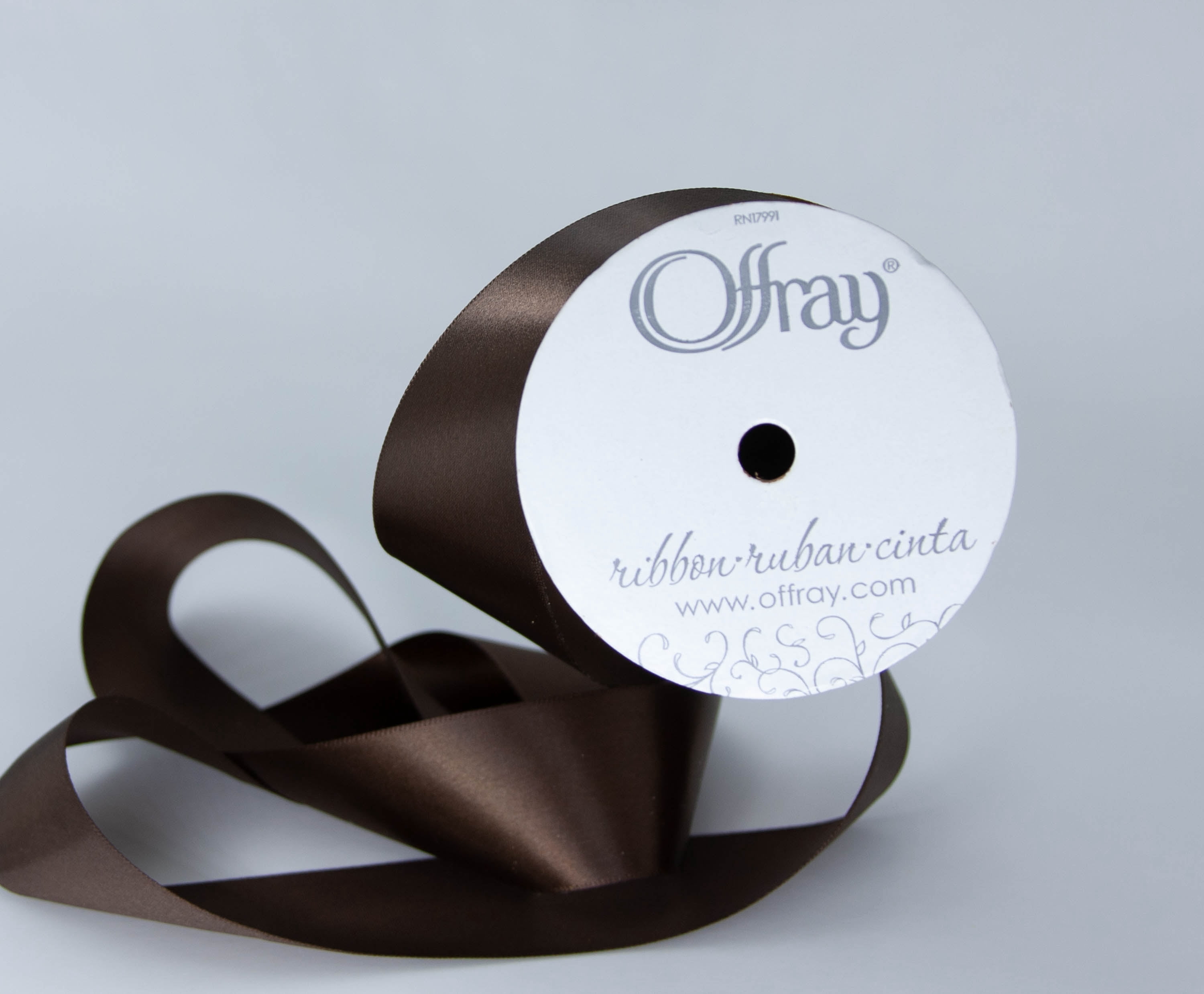 Offray Ribbon, Brown 1 1/2 inch Single Face Satin Polyester Ribbon, 12 feet