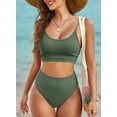 thumbnail image 5 of Eytino Women's Bikini Sets Colorblock 2 Piece High Waisted Swimsuit Scoop Neck Adjustable Spaghetti Straps Bathing Suit Green S, 5 of 7