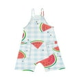 thumbnail image 5 of Odeerbi 5-13 Years Kids Girls Summer Jumpsuit Plaid Watermelon Print Camisole Romper Breathable Comfortable Suspender Overalls Bib Overall Shorts with Pockets, 5 of 5