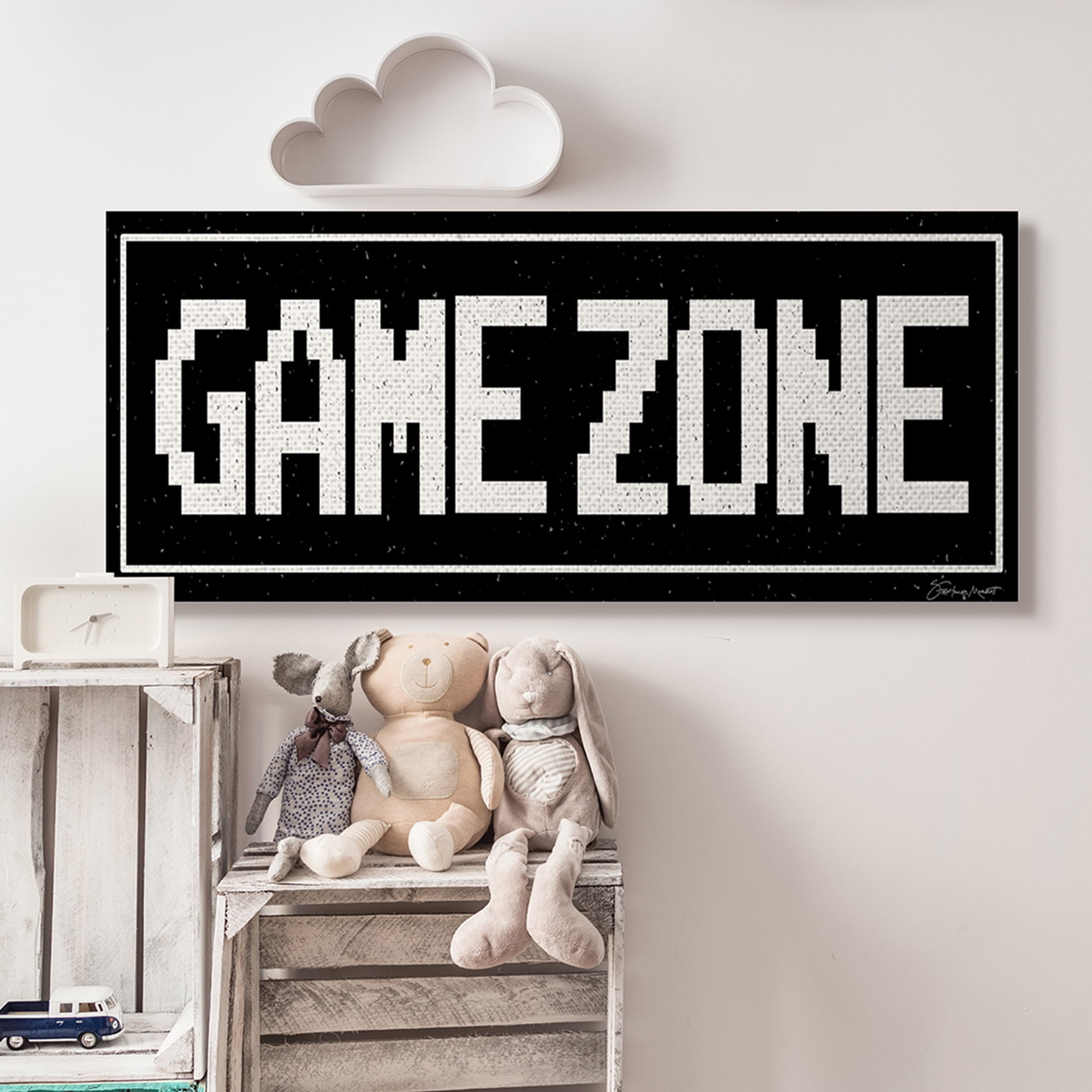 Stupell Industries Game Zone Phrase Minimal Retro Arcade Typography Abstract Painting Gallery Wrapped Canvas Art Print Wall Art, 20 x 48