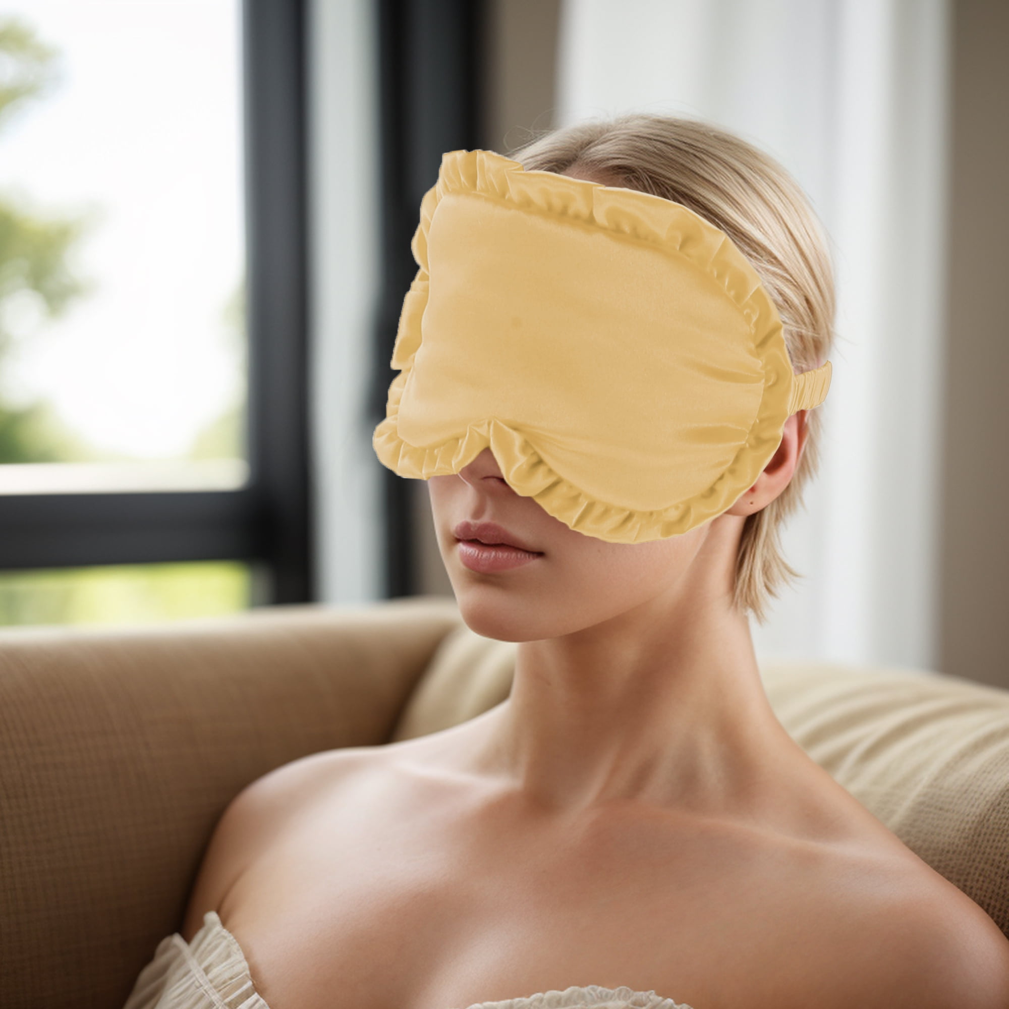 Unique Bargains Soft Flowers Style Sleep Mask Eye Shade Cover for Rest Gold Tone