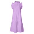thumbnail image 2 of Robe Gâteau Décontractée à Col Uni à Manches Courtes, Jupe Évasée Plissée, Été, Décontractée, Ample, Taille Élastique, 2 of 5