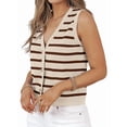 thumbnail image 2 of Women'S Knit Striped Vest Sleeveless Button Down Cardigan Short Cropped Sweater Waistcoat Brown S, 2 of 8