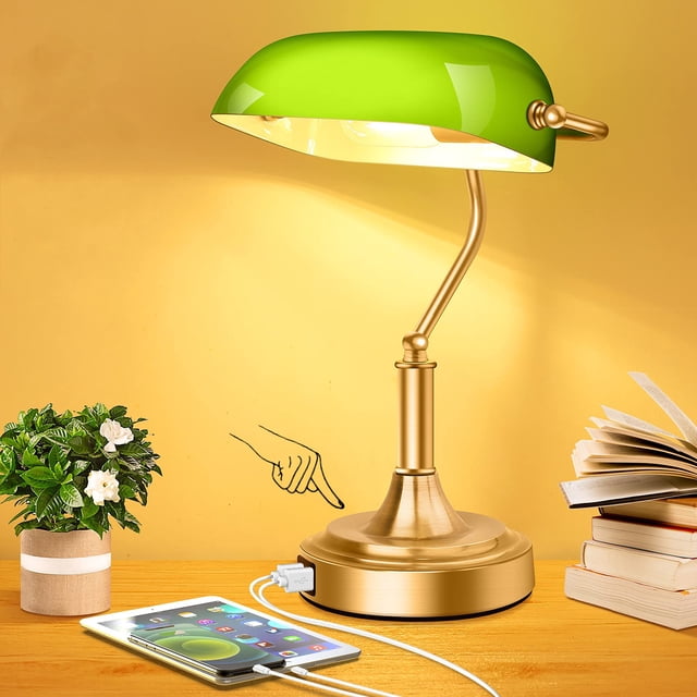 Lámpara de escritorio Brightever Bankers con 2 puertos USB, cristal verde
