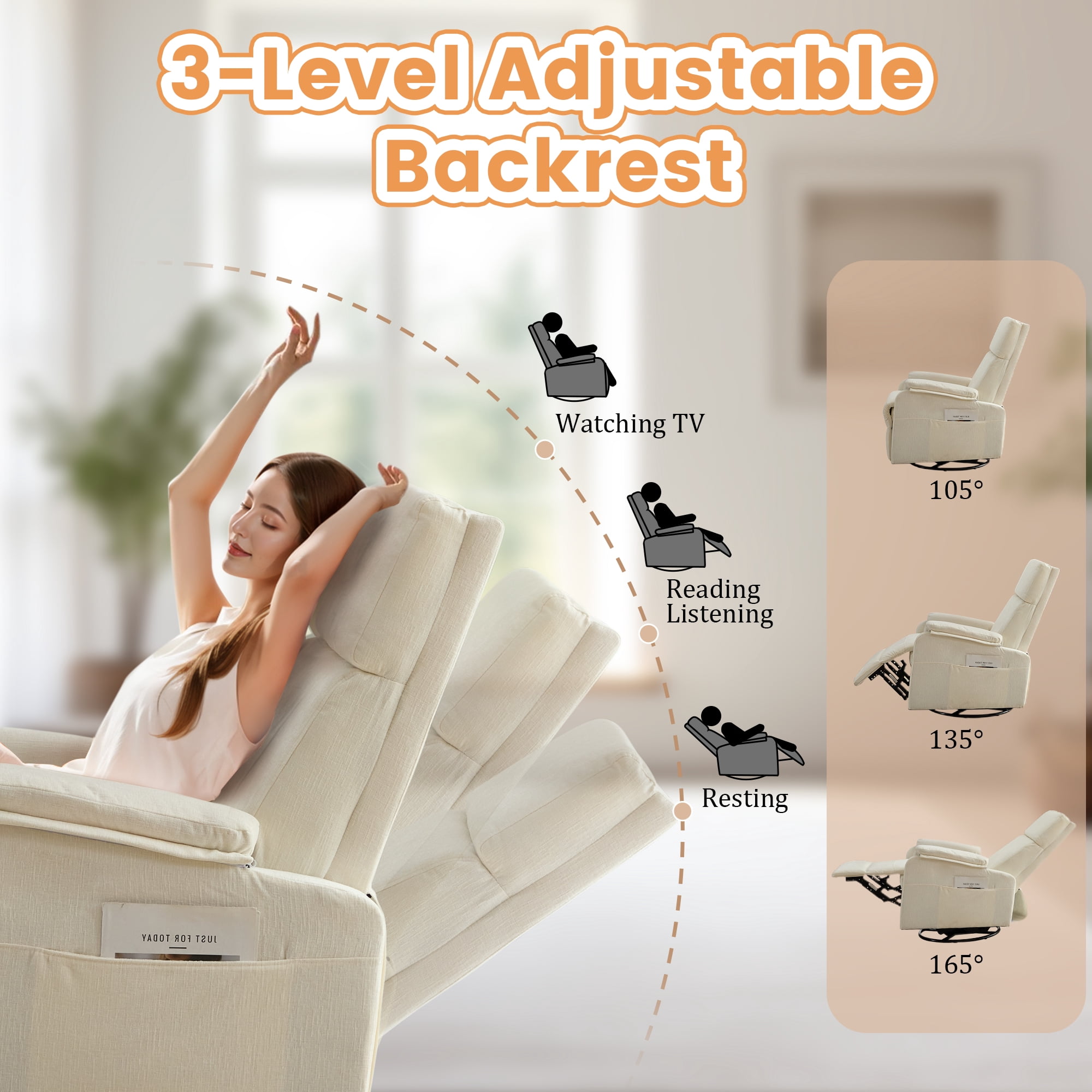 Korser Swivel Rocker Recliner Chair for Small Spaces Chenille for Living Room,Beige