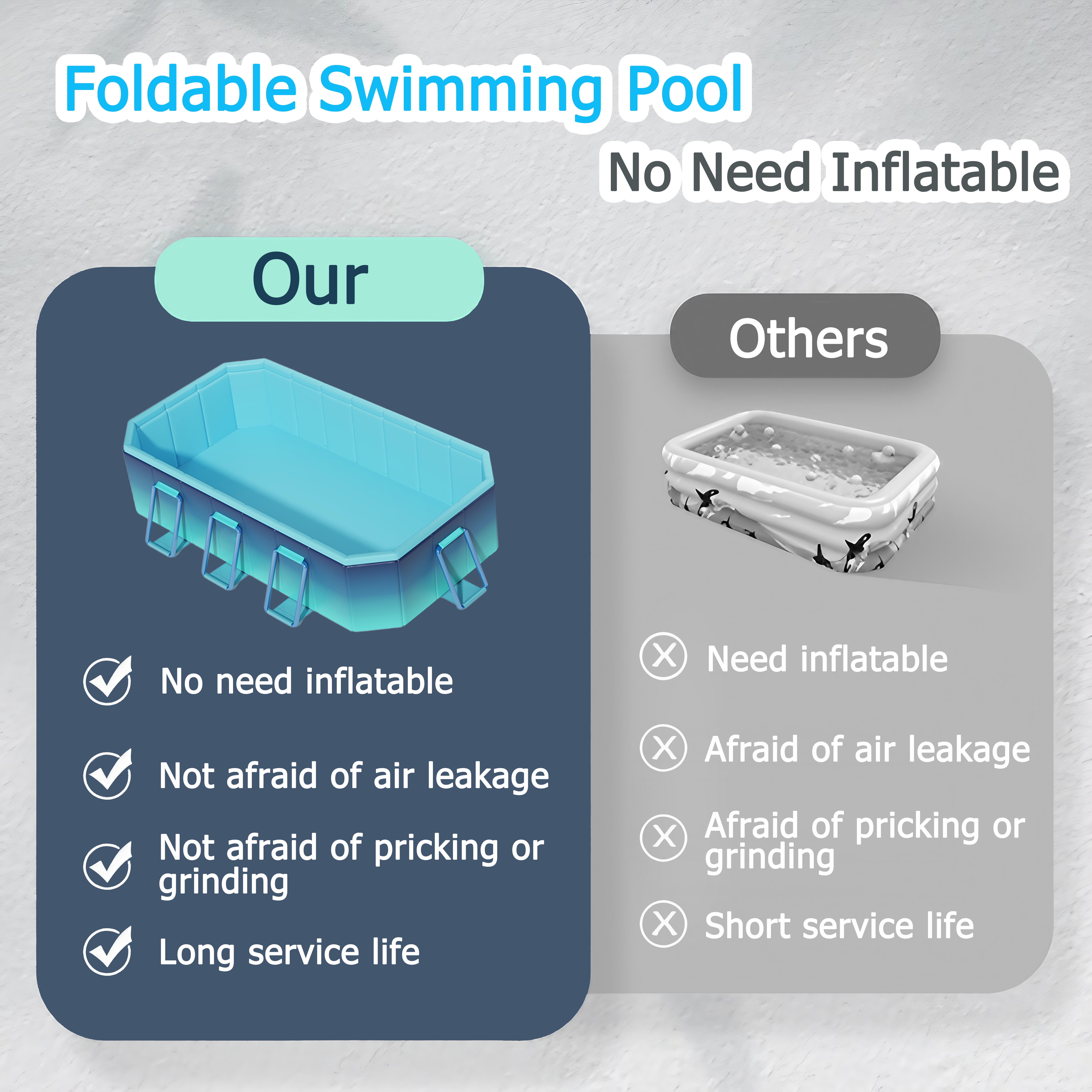 Hyindoor Outdoor Foldable Non-Inflatable Adults and Kids Swimming Pool Titanium Aluminum Support Steel Frame Anti-Slip for Lawn Garden Backyard（116" x 65" x 21"）