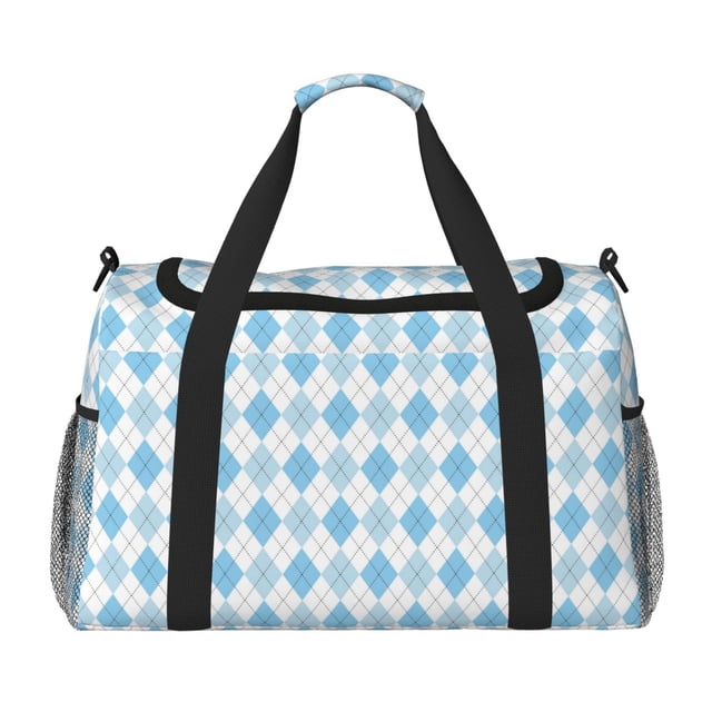 Disketp Blue and White Squares Bolsa de Viaje Tipo Duffle, Bolso de Mano para Fin de Semana para Mujer, Bolsa de Gimnasio Ligera para Hombre, Esencial para Viajes