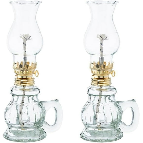 2PCS Chamber Oil Lamps Glass Clear Kerosene Lamp Hurricane Lamp Rustic Oil Lantern with Adjustable Fire Wick Lighting for Home Tabletop Decor Emergency Lighting DIY