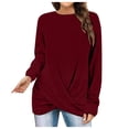 thumbnail image 1 of Besolor 2024 Chemise à Manches Longues pour Femmes Tunique Décontractée Printemps Automne Hauts Croisés Froncé devant Blouse Col Rond T-Shirts, 1 of 5
