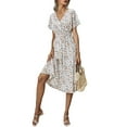 thumbnail image 1 of Fashnice Robe Midi Femme Manches Courtes Été Plage Robe Tunique Longue Kaftan Vacances Blanc TG, 1 of 4