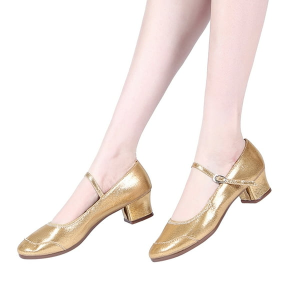 Oyedens Gold Dance Shoes for Women Ankle Strap Dancing Heels for Ballroom Salsa Tango Flamenco Latin