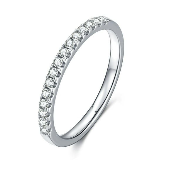 2mm Moissanite Half Eternity Wedding Band, 925 Sterling Silver Wedding Stacking Band