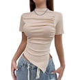 thumbnail image 3 of Y2k Women T Shirt Short Sleeve Crop Top Irregular Tees Skinny Tee Shirts Summer Tops Apricot L, 3 of 9