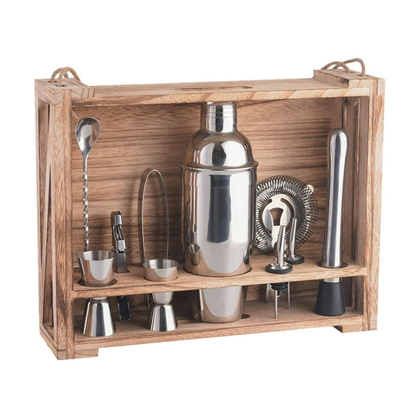 Juego de coctelera,Kits de barman con soporte Juego de herramientas de barra Utensilios de bar,Juego de coctelera para bebidas mixtas profesional,Juego de herramientas de barra de acero