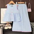 thumbnail image 2 of mgoYE Toddler Girl Outfit Sets 4t Toddler Girl Clothes Summer Outfits Ruffled One Shoulder T-Shirt Bow Hem Tops Cute Pants Set(Blue,6-7 Years), 2 of 8