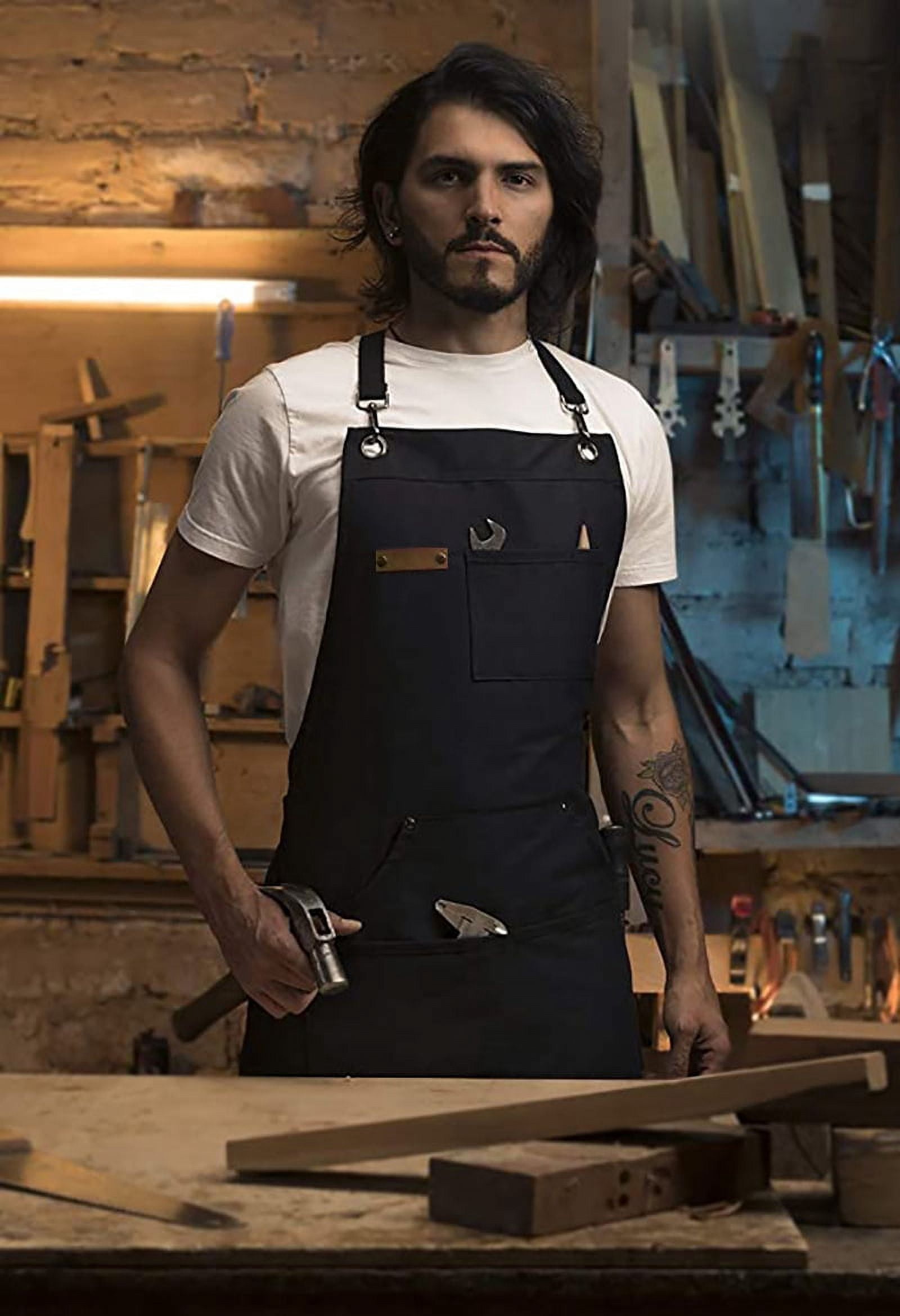 Chef, BBQ and Work Apron with Bottle Opener and Hand Towel - Durable  Cotton Canvas, Brass Hardware and Cross Back Straps - For Men, Women, Grilling, and Cooking
