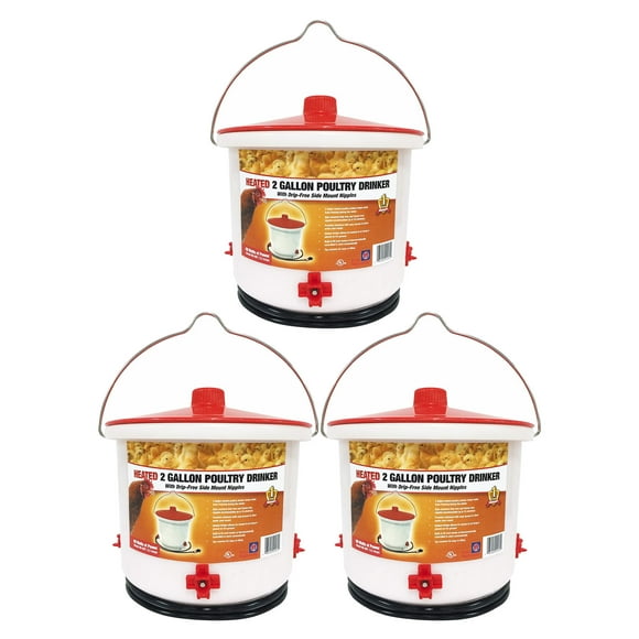 Farm Innovators Abreuvoir d'Eau pour Volaille Chauffé de 2 Gallons, Blanc/rouge (Lot de 3)