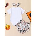 thumbnail image 4 of LMLYSoH Infant Baby Halloween Jumpsuit Outfits PumpkinGhost Print Short Sleeve Romper + Shorts+ Bow Headband, 4 of 9
