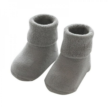 

Greyghost 1Pair winter baby socks with rubber dot Boy Girl Socks Infant Cotton baby leg warmers Children Floor Socks Anti-Slip Baby Step Socks Gray XS