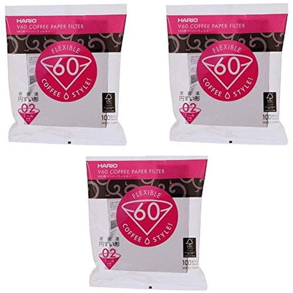 Hario 02 100-Count Coffee White Paper Filters, 3-Pack Set (Total of 300 Sheets) (Japan import)