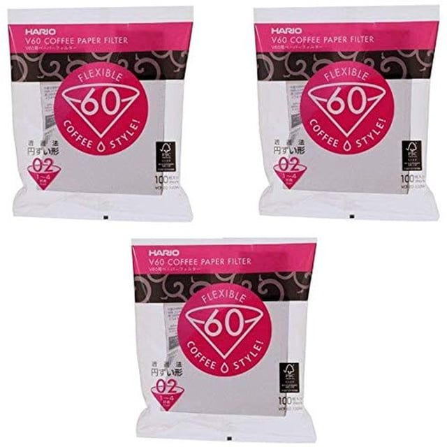 Hario 02 100-Count Coffee White Paper Filters, 3-Pack Set (Total of 300 Sheets) (Japan import)