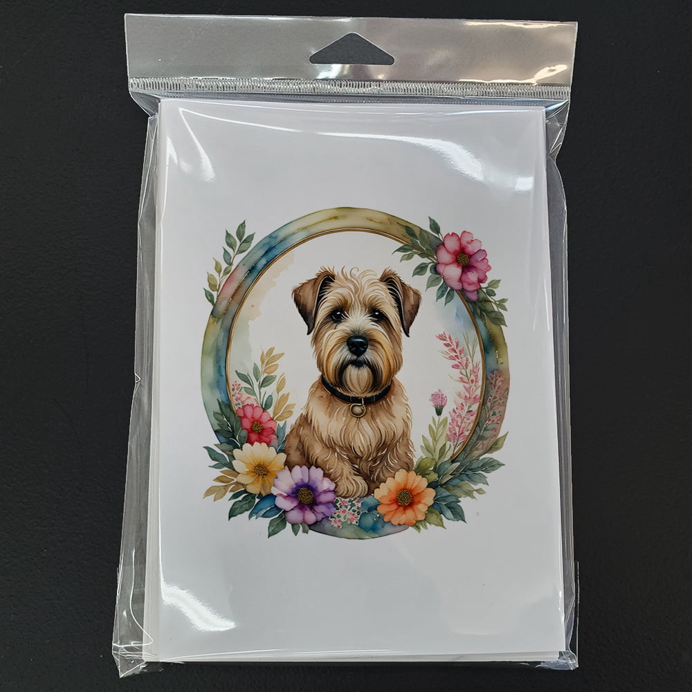 Wheaten Terrier and Flowers Greeting Cards and Envelopes Pack of 8 7 in x 5 in