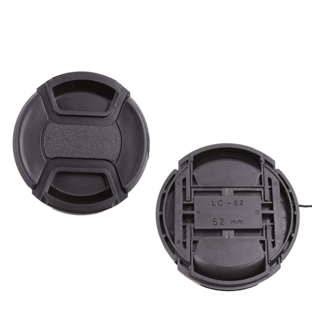 Foto&Tech 2 Pieces Center Pinch Snap-On Front Lens Cap Cover with Anti Lost String Compatible with Nikon Sony Fujifilm Pentax Panasonic Olympus Other DSLR Camera Lens (62mm)