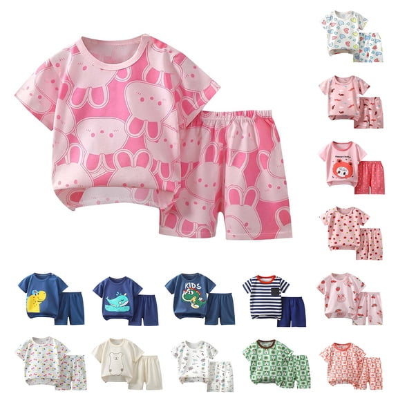 Bovxnpu Boys Girls 2 Piece Outfits, Girl Short Set Cute T-Shirt Shorts, Fashion Casual Spring And Summer Children's Short Sleeved Top Shorts Pajamas Set 4 Years