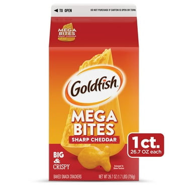 Goldfish Mega Bites, Sharp Cheddar Crackers, 26.7 oz Carton