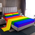 thumbnail image 1 of Erosebridal Rainbow Stripe Sheet Set Full, Colorful Geometry Bedding Sets Full Size, Microfiber 4 Pieces, 1 of 6