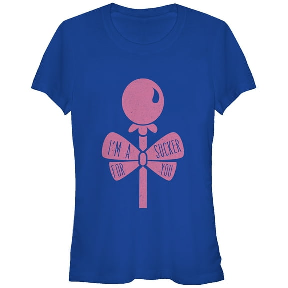 Junior's Lost Gods Valentine Sucker for You  Graphic Tee Royal Blue Small