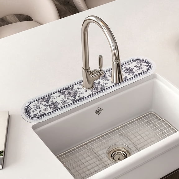 TMWEFUSC 2 Pcs Kitchen Sink Splash Guard Faucet Mat, Vintage Flower Pattern Absorbent Drying Pad, Non-Slip Splatter Guard for Countertop Bathroom 5.32 x 23.62"