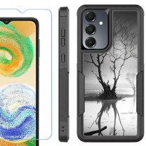 Heavy Duty Dual Layer Hybrid Phone Case for Samsung Galaxy S24 FE 5G with Tempered Glass Screen Protector, by OneToughShield - Tree BW