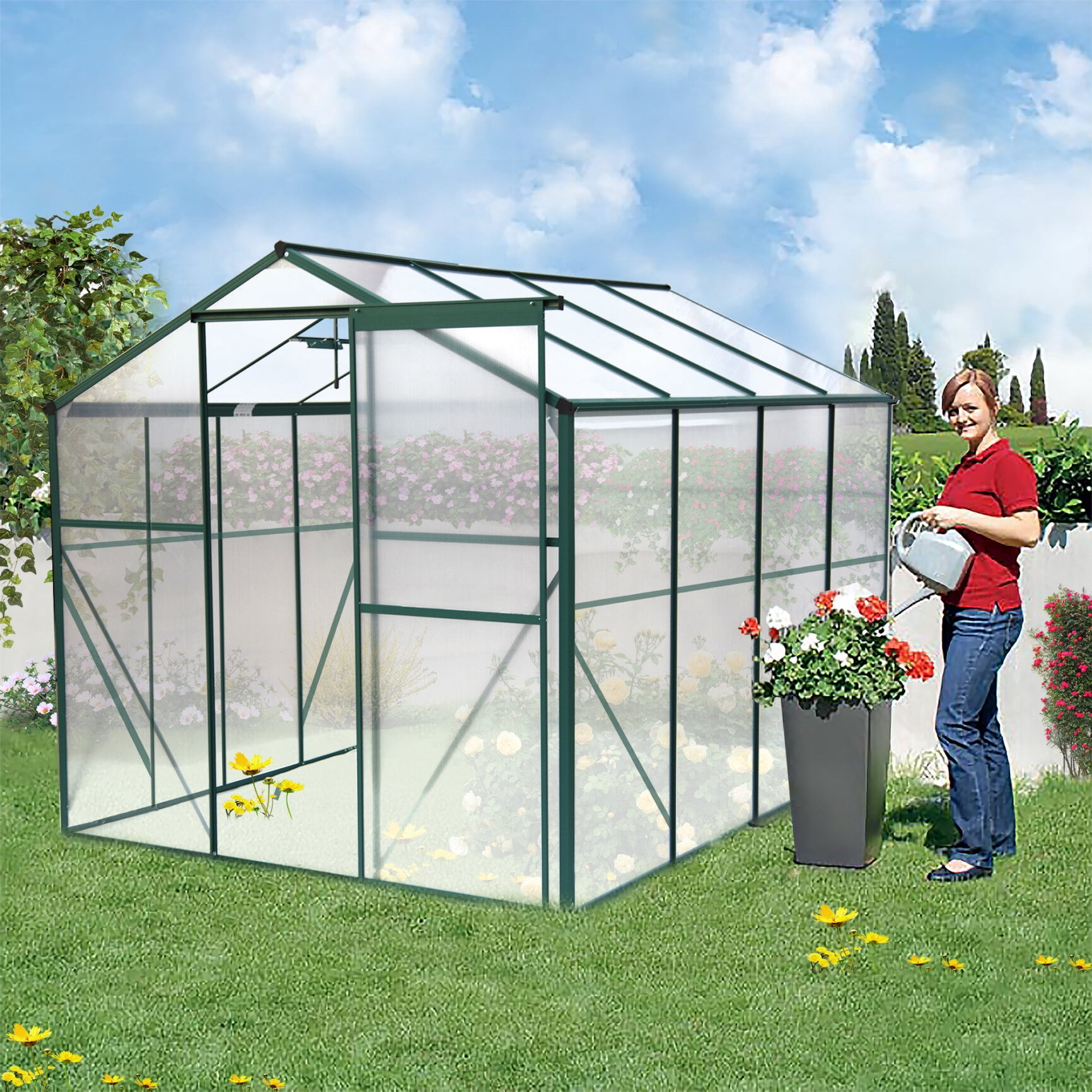 Greenhouse for Outdoors, Heavy Duty Polycarbonate Greenhouse, Walk-in Garden Greenhouses, Large Green House for Outside, Backyard Green House for Winter, Easy Setup (6'x 8')
