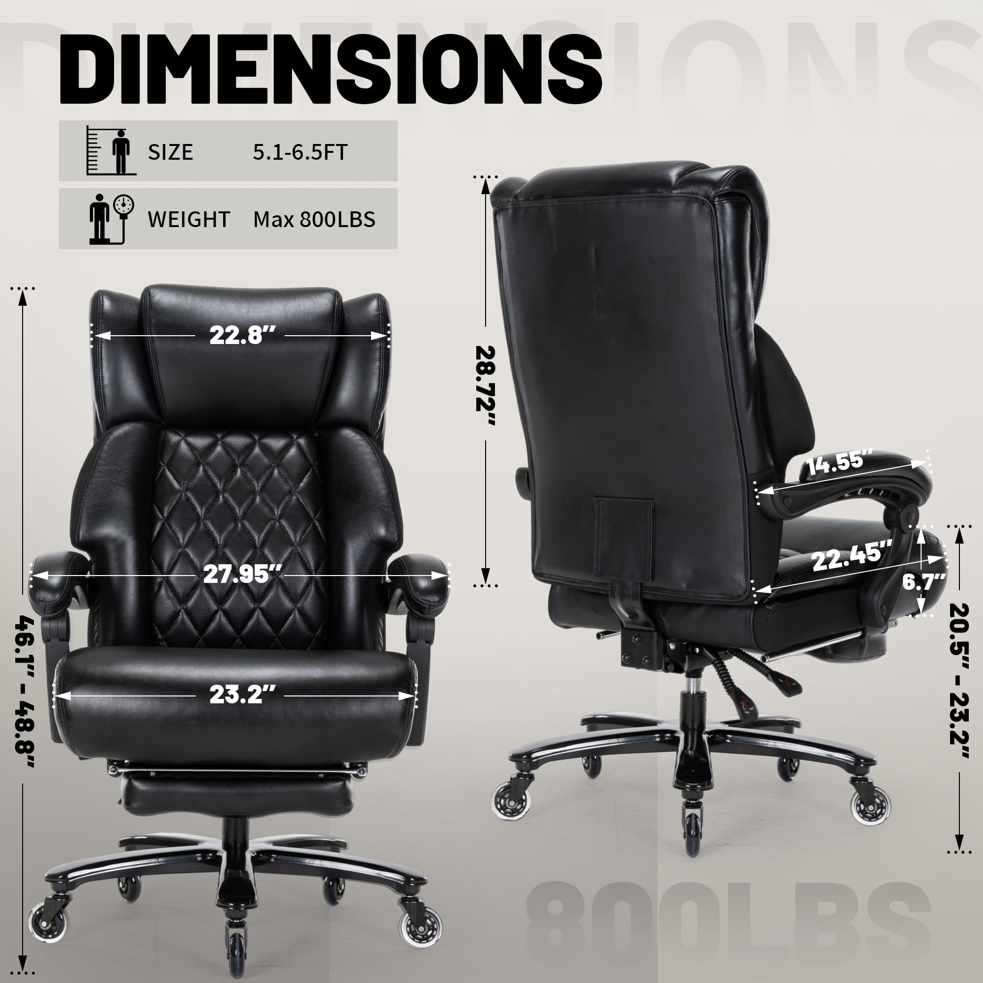 800 lbs Big and Tall Office Chair with Foot Rest, Heavy Duty Executive Reclining Chair, Extra Wide Seat and Mobile Lumbar, High Back Large Computer Desk Chair for Home Office