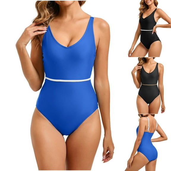 UTSJKR One Piece Swimsuit Women Summer Sexy V Neck Adjustable Straps Slimming Bathing Suits Beach Tummy Control Swimwear Black L