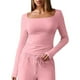 thumbnail image 2 of Ropa para mujer,Camiseta informal de manga larga con cuello cuadrado para mujer, jersey de poliéster, color liso, cómoda para uso diario, sopatenor, 2 of 9