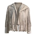 thumbnail image 4 of haxmnou womens fashion soild long sleeve slim tassel short moto biker coats jackets beige xl, 4 of 8
