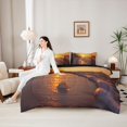 thumbnail image 4 of spefrowx Tropic Palm Coast Queen Bedding for Kids Girls, Dusk Seashore Conch Bedding Comforter Set Queen, Black Reversible, 7 Pieces, 4 of 6