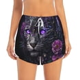 thumbnail image 2 of Balery Purple-Eyed Floral Leopard Pantalones cortos deportivos para mujer con forro y dos bolsillos, elásticos, para entrenamiento, gimnasio, yoga-Medium, 2 of 7