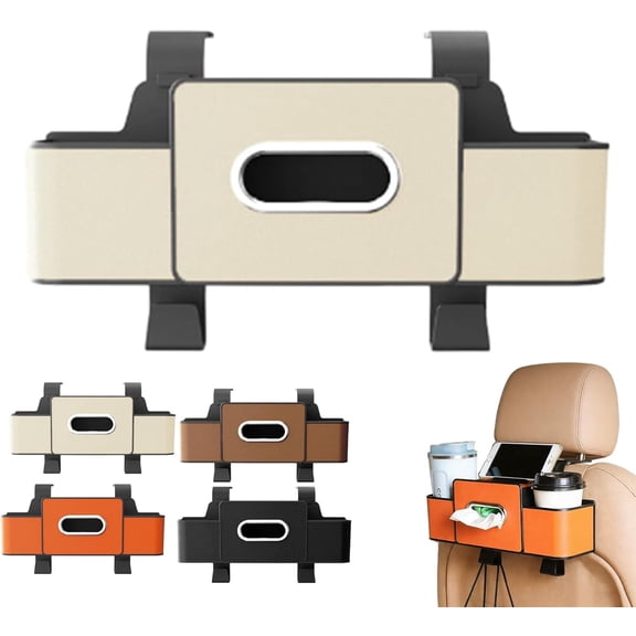 2026 New 3-in-1 Car Backseat Organizer with Cup Holder, Tissue Box, Trash Bin & Hooks,Multifunctional Back Seat Car Organizer for Hold Phones, Snacks, Drinks, and Handbags (White)