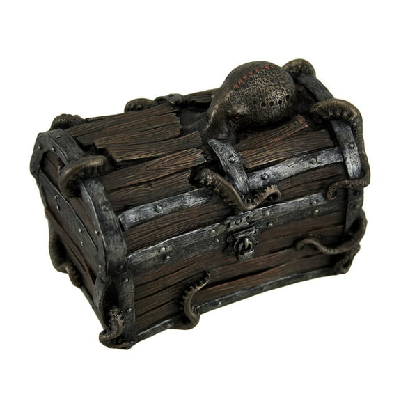 Veronese Resin Decorative Boxes Octopus Escape Decorative Deep Sea Treasure Chest Trinket Box 5 X 4 X 3 Inches Brown