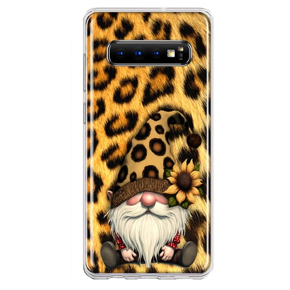 MUNDAZE Samsung Galaxy S10 Plus Shockproof Clear Hybrid Protective Phone Case Gnome Sunflower Leopard Cover
