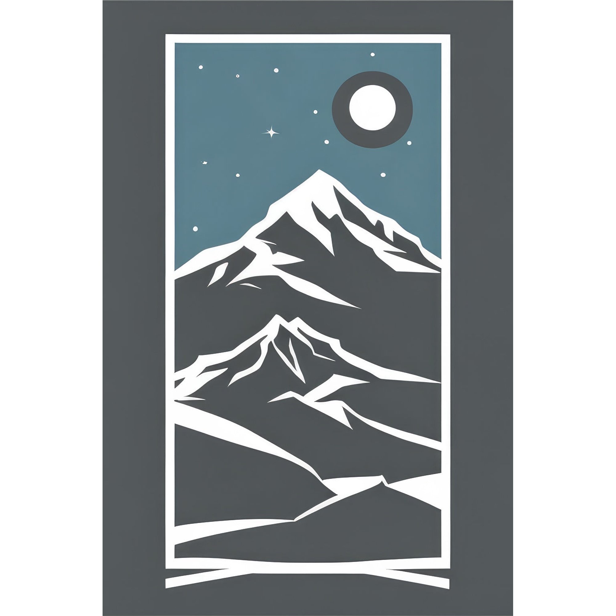 Moonlit Mountain Illustration - 12 x 18 Art Print Wall Decor